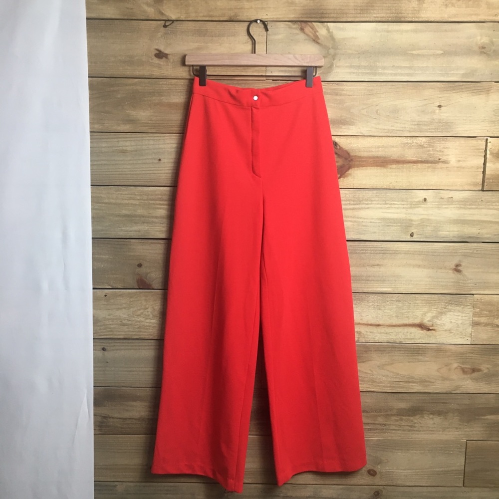 Bright Red High Rise Wide Leg Pants